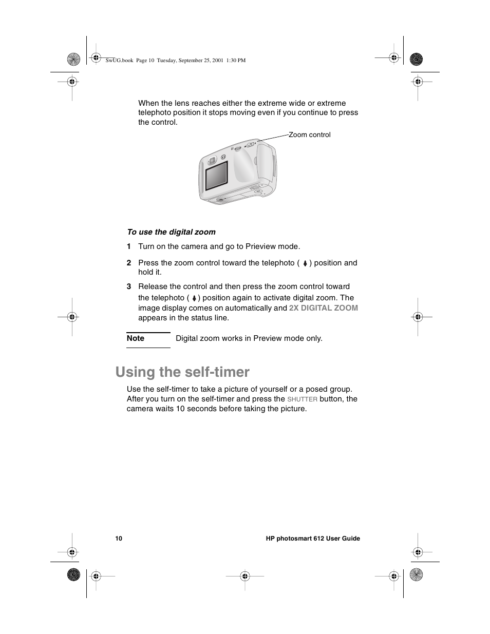 Using the self-timer | HP Photosmart 612 User Manual | Page 18 / 84