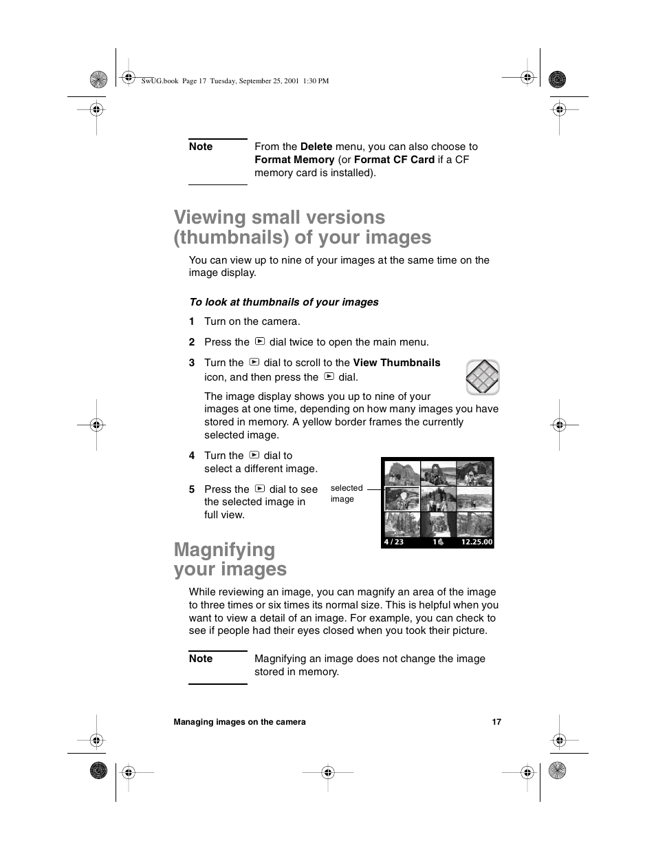 Viewing small versions (thumbnails) of your images, Magnifying your images | HP Photosmart 612 User Manual | Page 25 / 84