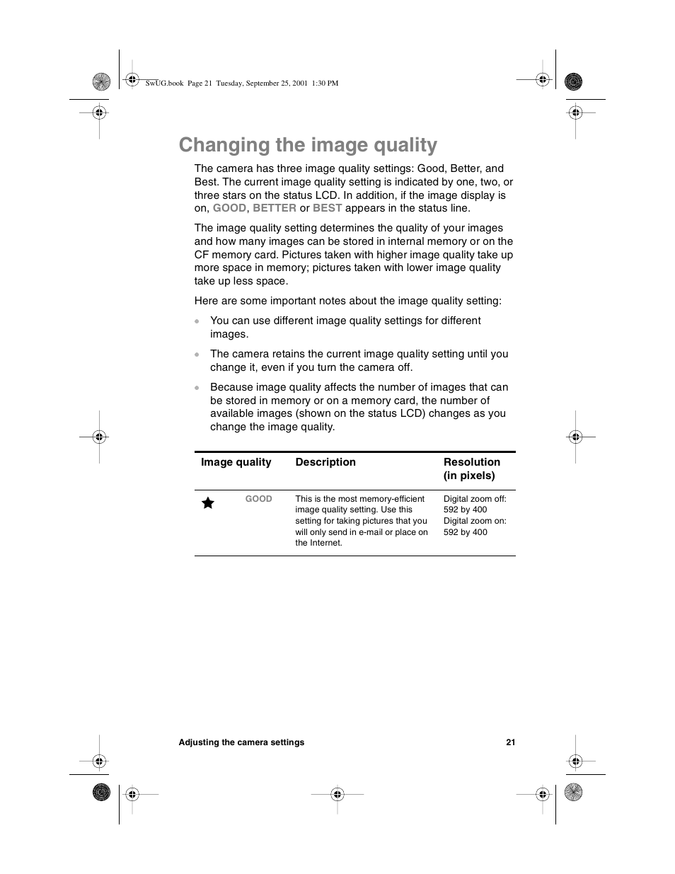 Changing the image quality | HP Photosmart 612 User Manual | Page 29 / 84