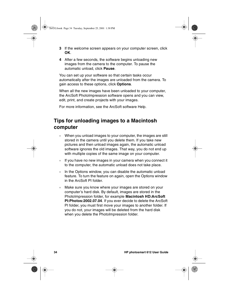 Tips for unloading images to a macintosh computer | HP Photosmart 612 User Manual | Page 42 / 84