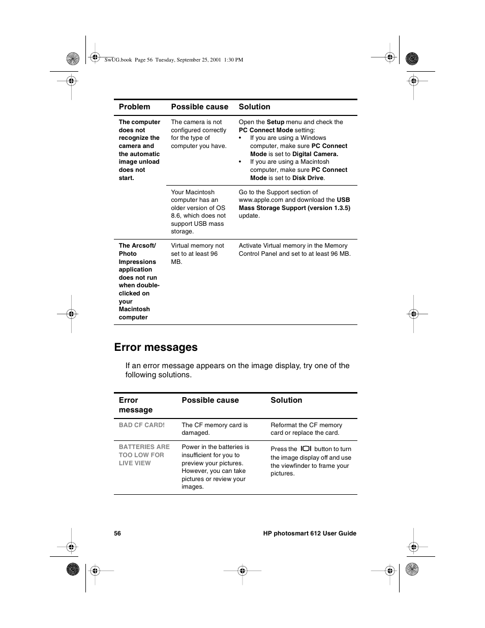 Error messages | HP Photosmart 612 User Manual | Page 64 / 84