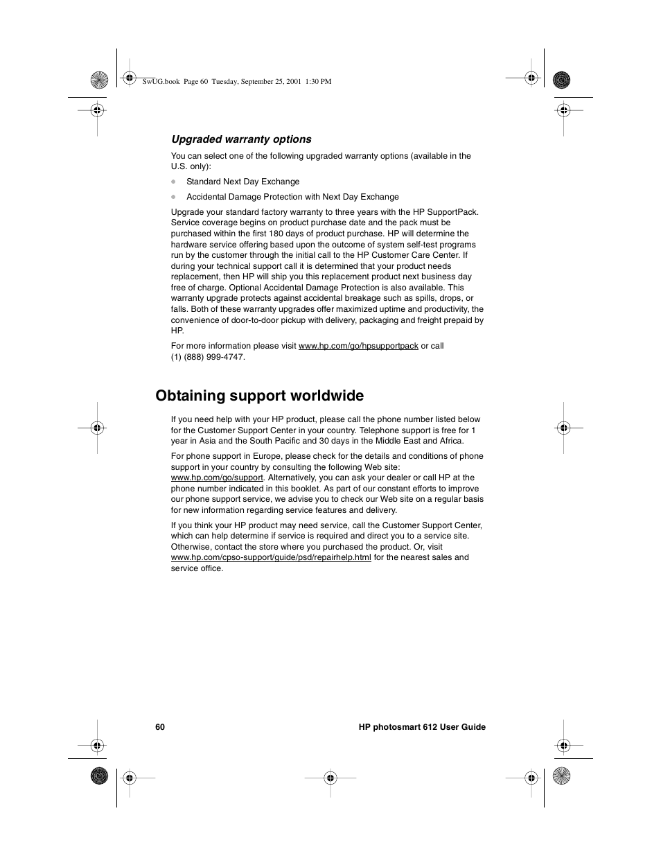 Obtaining support worldwide | HP Photosmart 612 User Manual | Page 68 / 84