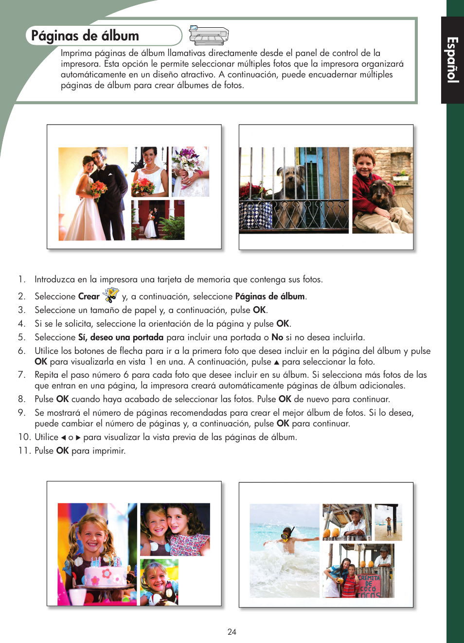 Páginas de álbum español | HP Photosmart B8500 Series User Manual | Page 25 / 28