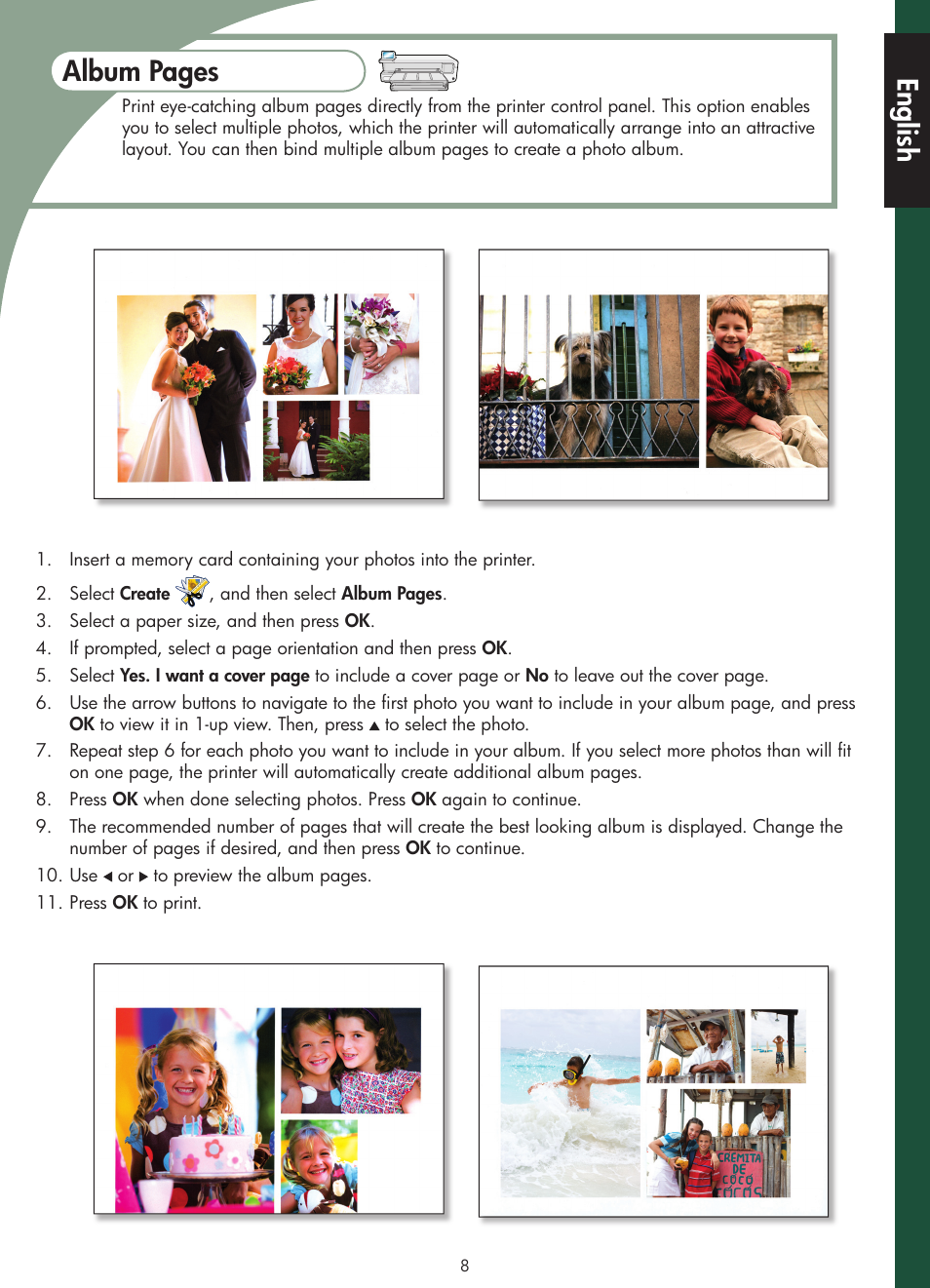 Album pages english | HP Photosmart B8500 Series User Manual | Page 9 / 28