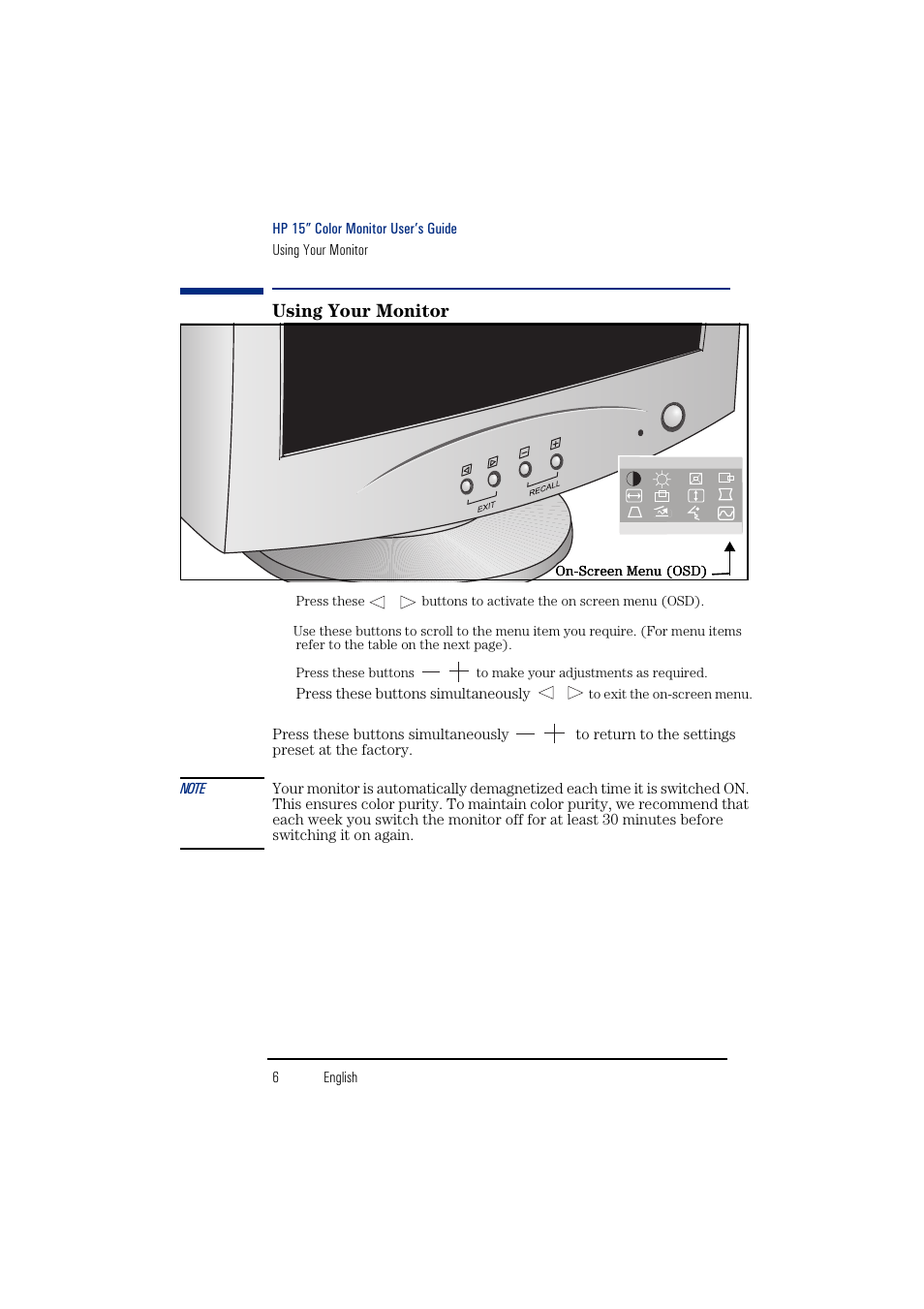 Using your monitor | HP 55HP User Manual | Page 8 / 17