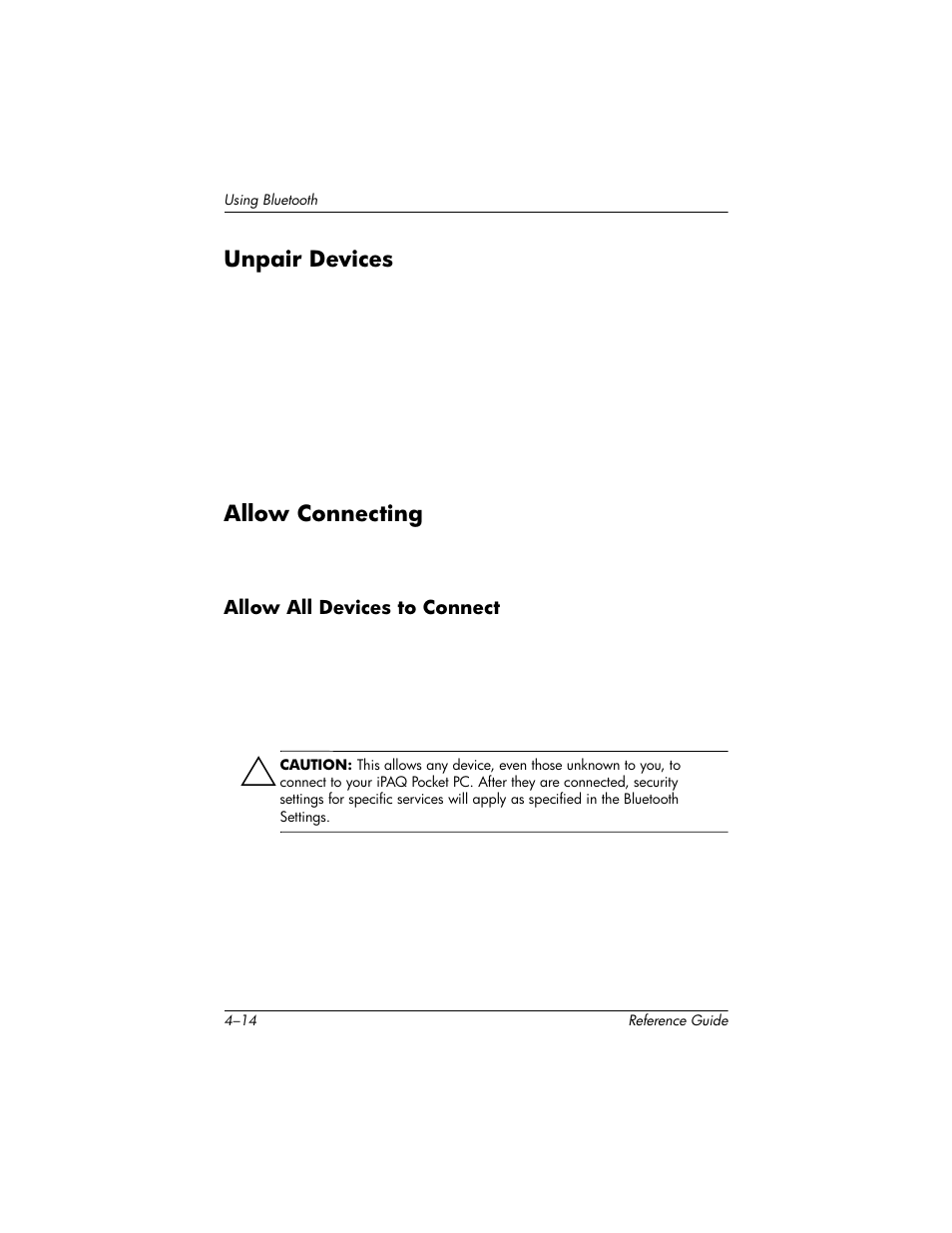 Unpair devices, Allow connecting, Unpair devices –14 allow connecting –14 | HP h5400 User Manual | Page 118 / 273