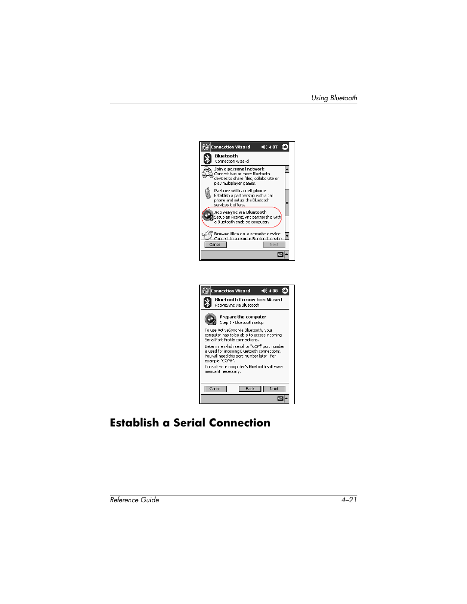 Establish a serial connection, Establish a serial connection –21 | HP h5400 User Manual | Page 125 / 273