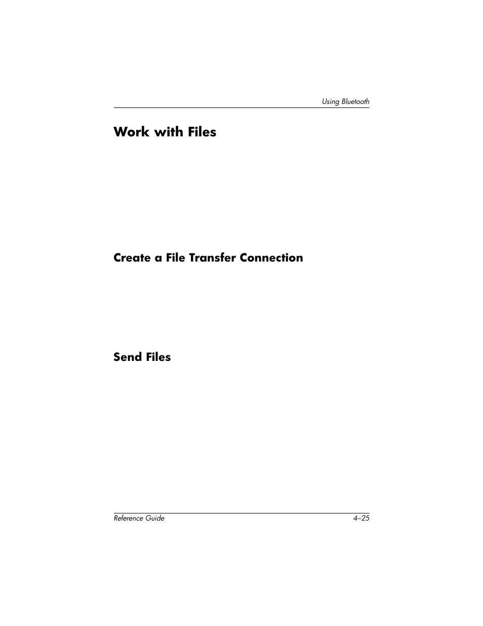 Work with files, Create a file transfer connection, Send files | Work with files –25 | HP h5400 User Manual | Page 129 / 273