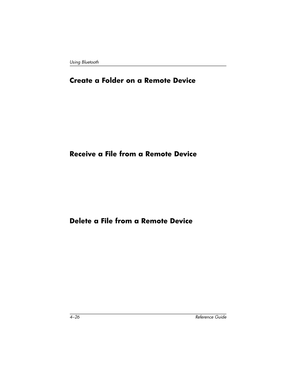 Create a folder on a remote device, Receive a file from a remote device, Delete a file from a remote device | HP h5400 User Manual | Page 130 / 273