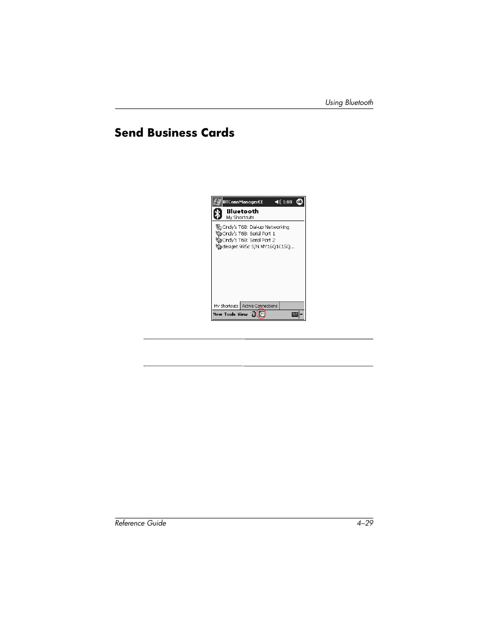 Send business cards, Send business cards –29 | HP h5400 User Manual | Page 133 / 273