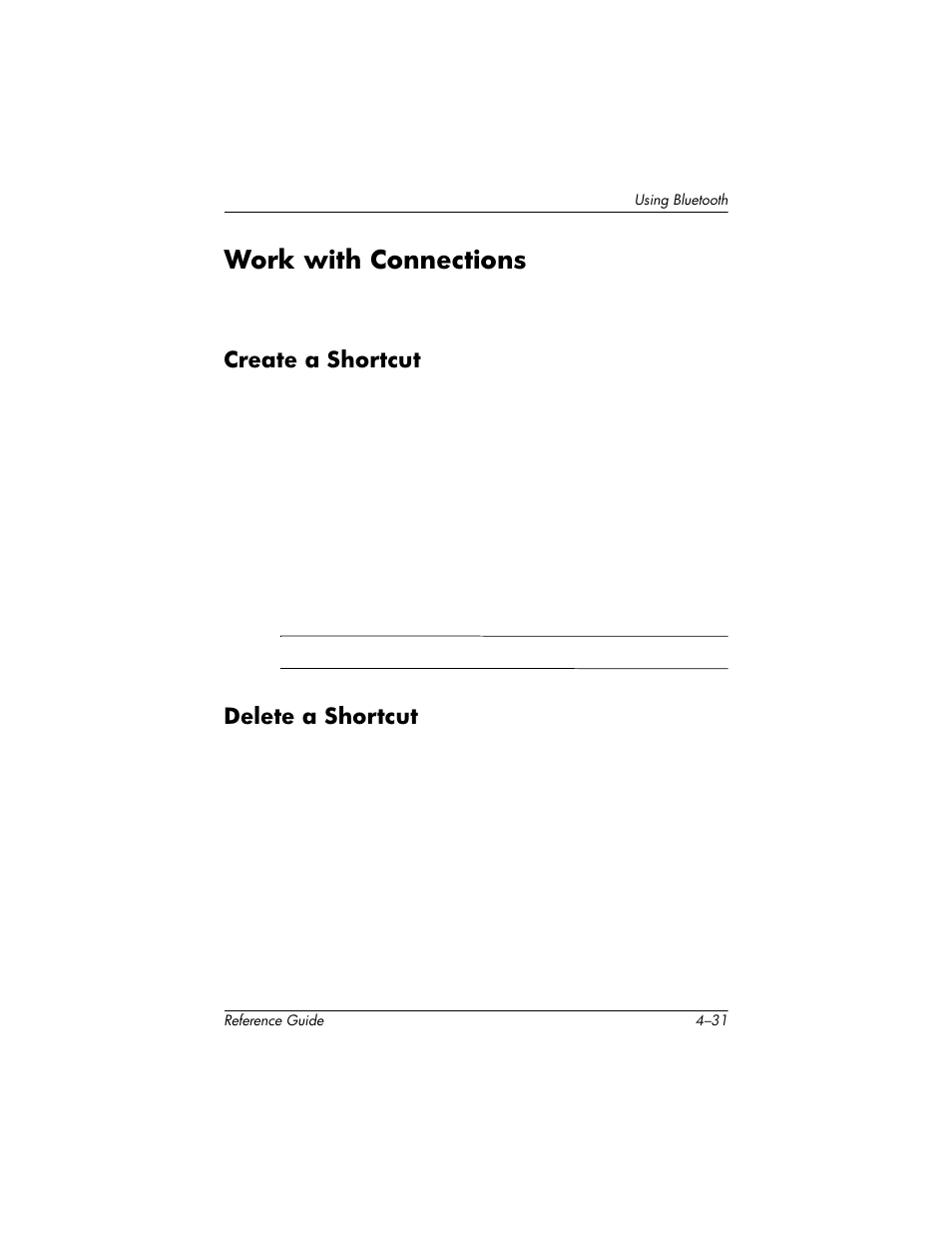 Work with connections, Create a shortcut, Delete a shortcut | Work with connections –31, Create a shortcut –31 delete a shortcut –31 | HP h5400 User Manual | Page 135 / 273