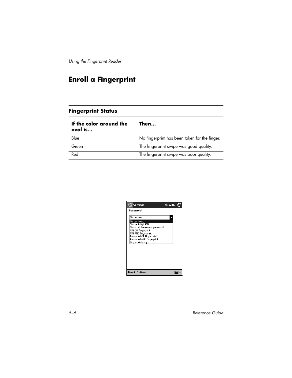 Enroll a fingerprint, Enroll a fingerprint –6 | HP h5400 User Manual | Page 144 / 273