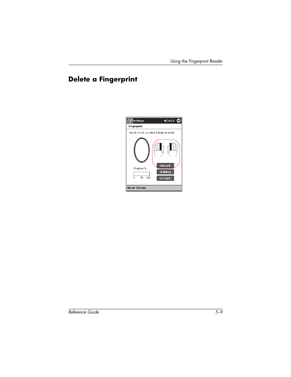 Delete a fingerprint, Delete a fingerprint –9 | HP h5400 User Manual | Page 147 / 273
