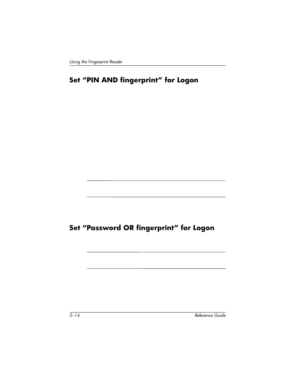 Set “pin and fingerprint” for logon, Set “password or fingerprint” for logon | HP h5400 User Manual | Page 152 / 273