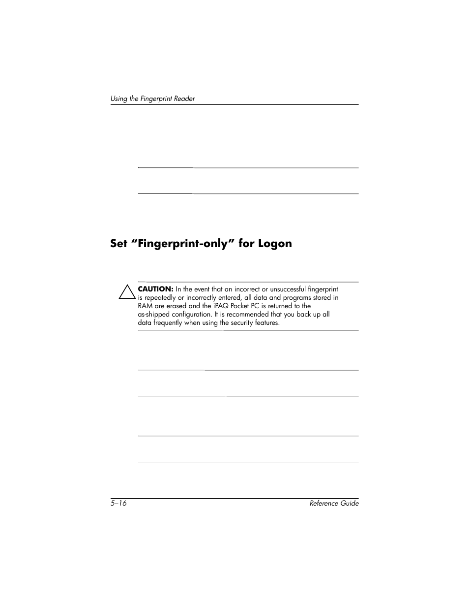 Set “fingerprint-only” for logon, Set “fingerprint-only” for logon –16 | HP h5400 User Manual | Page 154 / 273