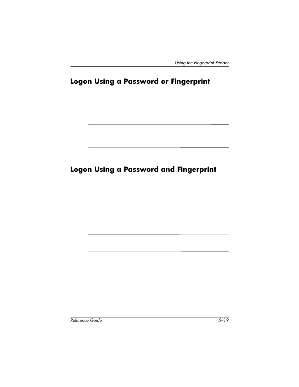 Logon using a password or fingerprint, Logon using a password and fingerprint | HP h5400 User Manual | Page 157 / 273