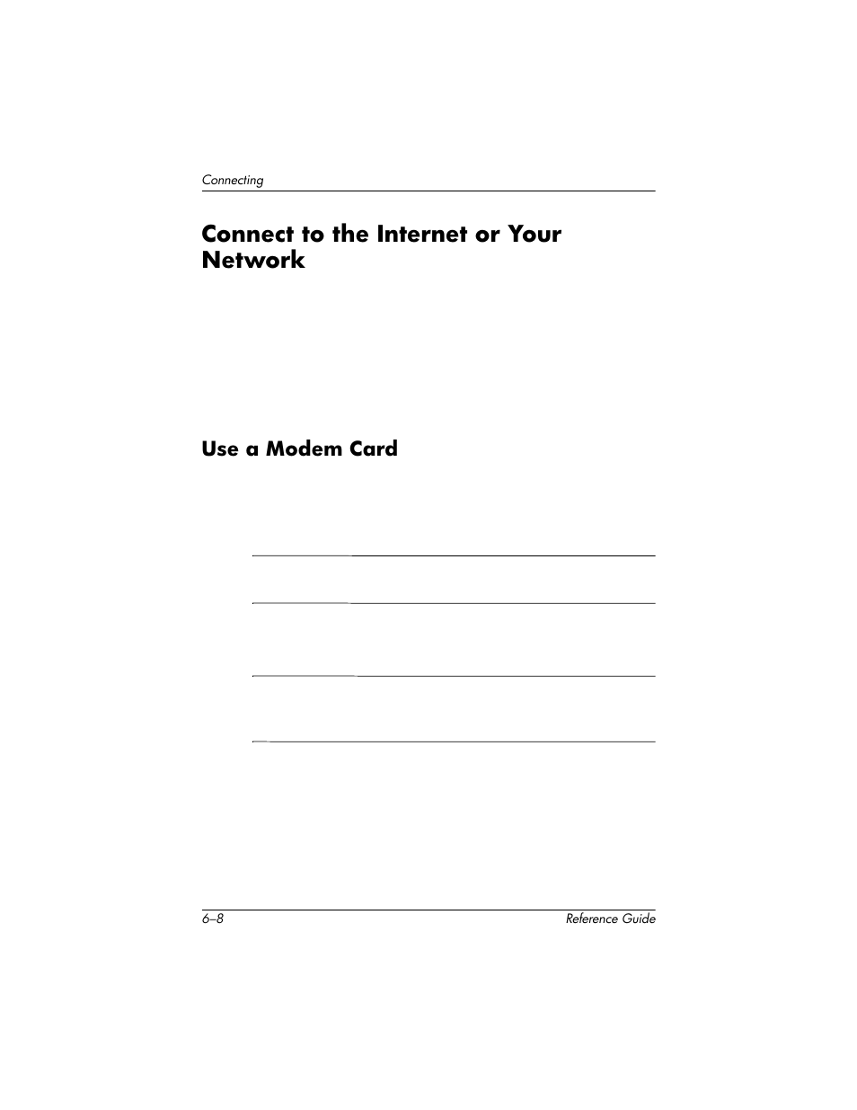 Connect to the internet or your network, Use a modem card, Connect to the internet or your network –8 | Use a modem card –8, Install programs on your ipaq pocket pc | HP h5400 User Manual | Page 170 / 273