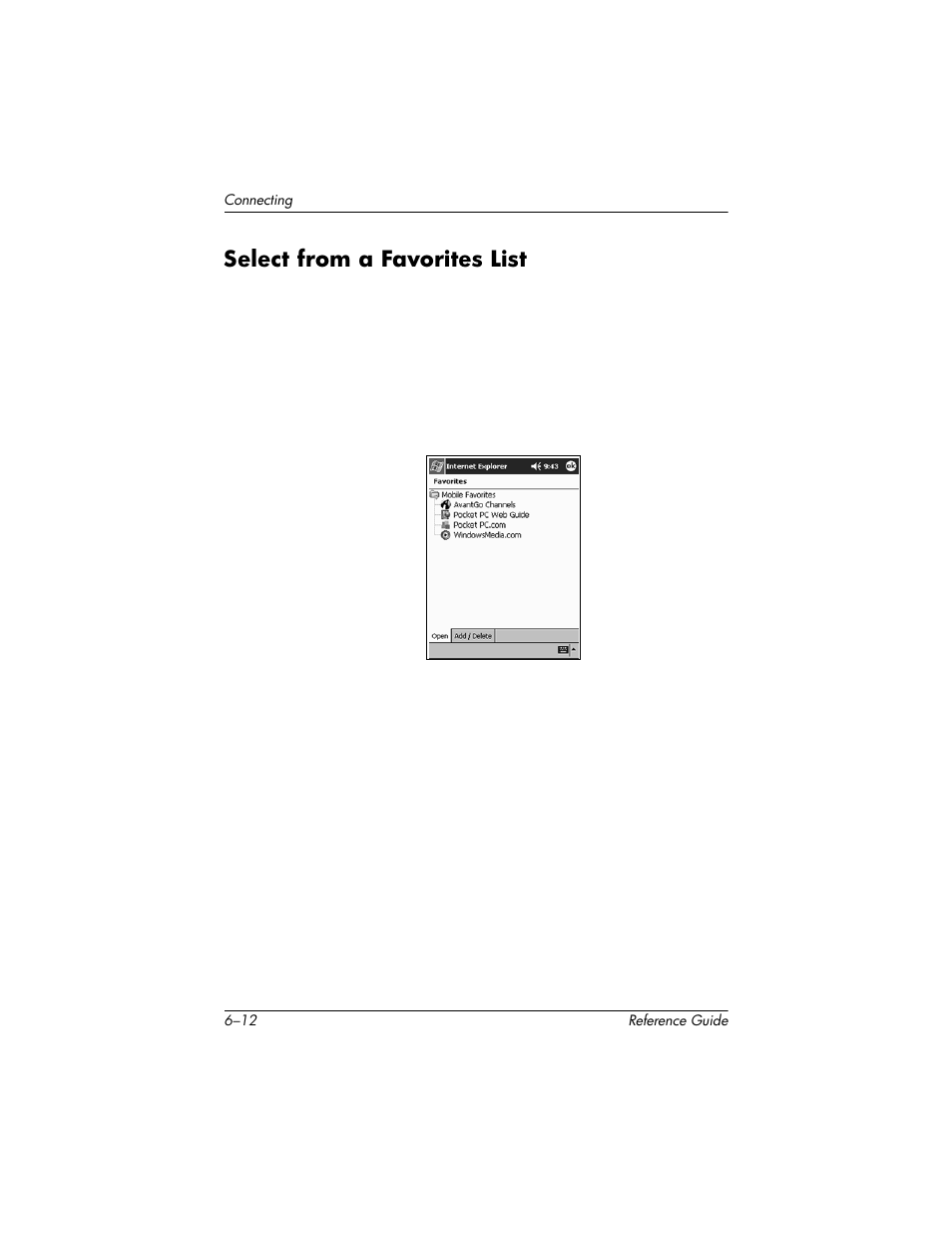 Select from a favorites list, Select from a favorites list –12 | HP h5400 User Manual | Page 174 / 273