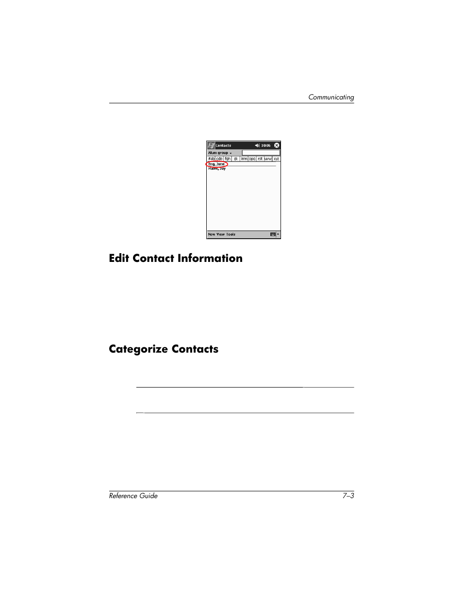 Edit contact information, Categorize contacts, Edit contact information –3 categorize contacts –3 | Categorize your contacts | HP h5400 User Manual | Page 177 / 273