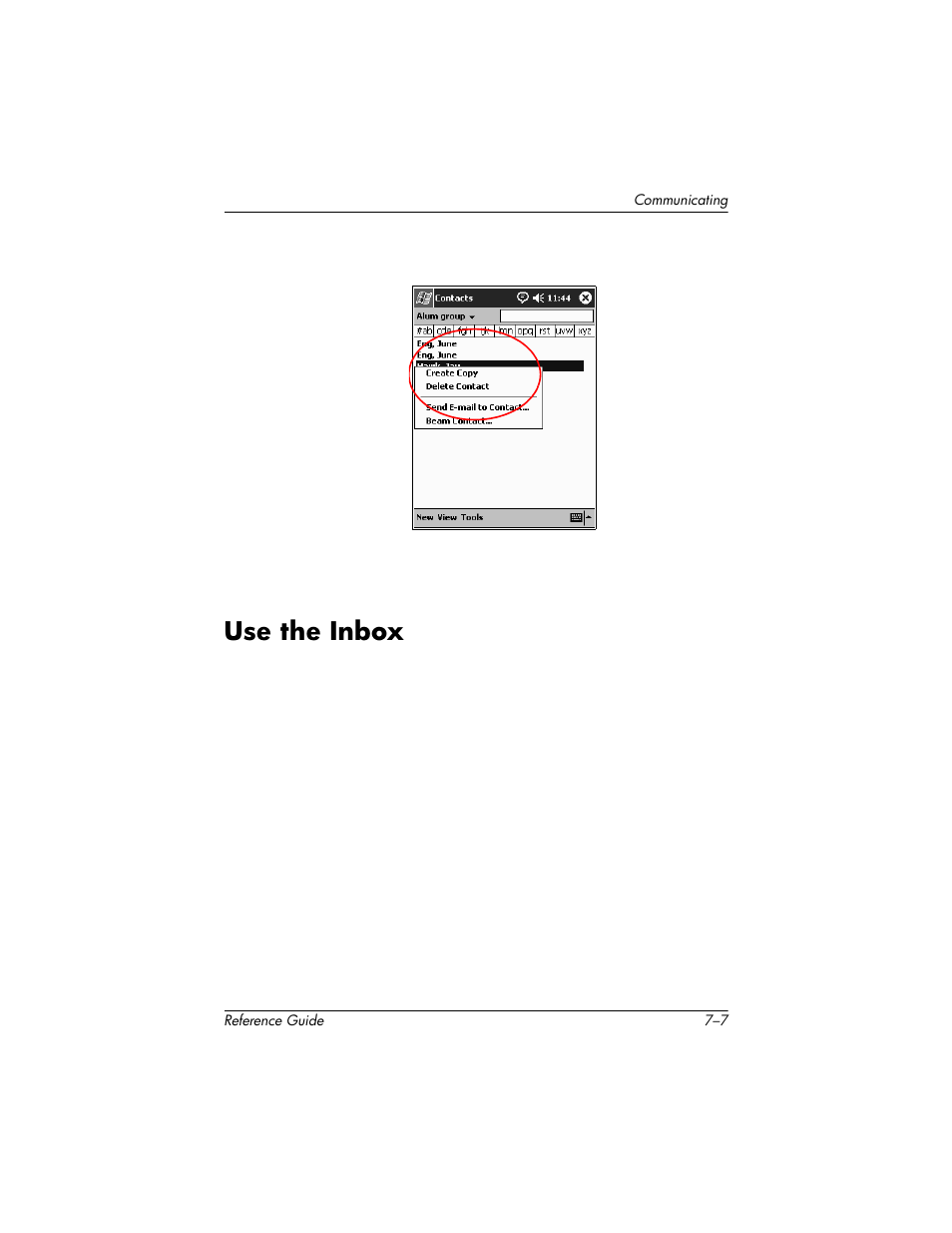 Use the inbox, Use the inbox –7, Use the e-mail inbox | HP h5400 User Manual | Page 181 / 273