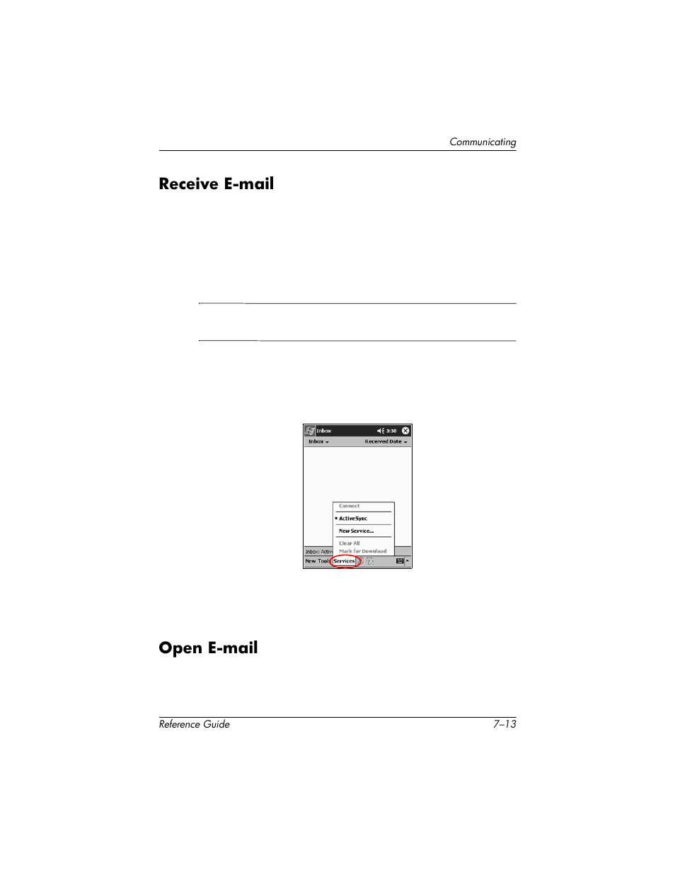 Receive e-mail, Open e-mail, Receive e-mail –13 open e-mail –13 | HP h5400 User Manual | Page 187 / 273