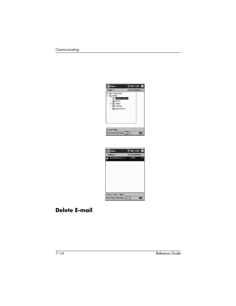 Delete e-mail, Delete e-mail –14 | HP h5400 User Manual | Page 188 / 273