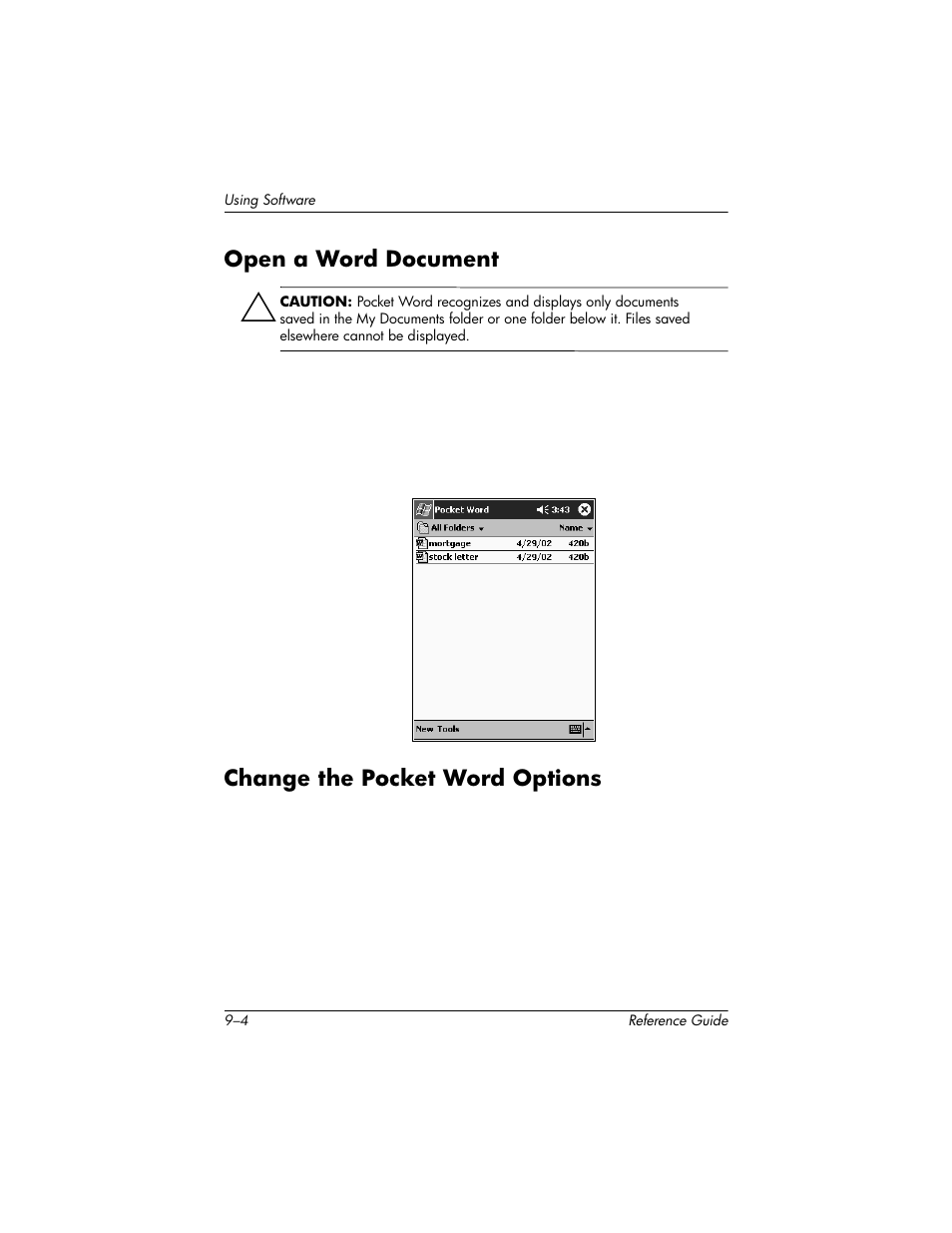 Open a word document, Change the pocket word options | HP h5400 User Manual | Page 214 / 273