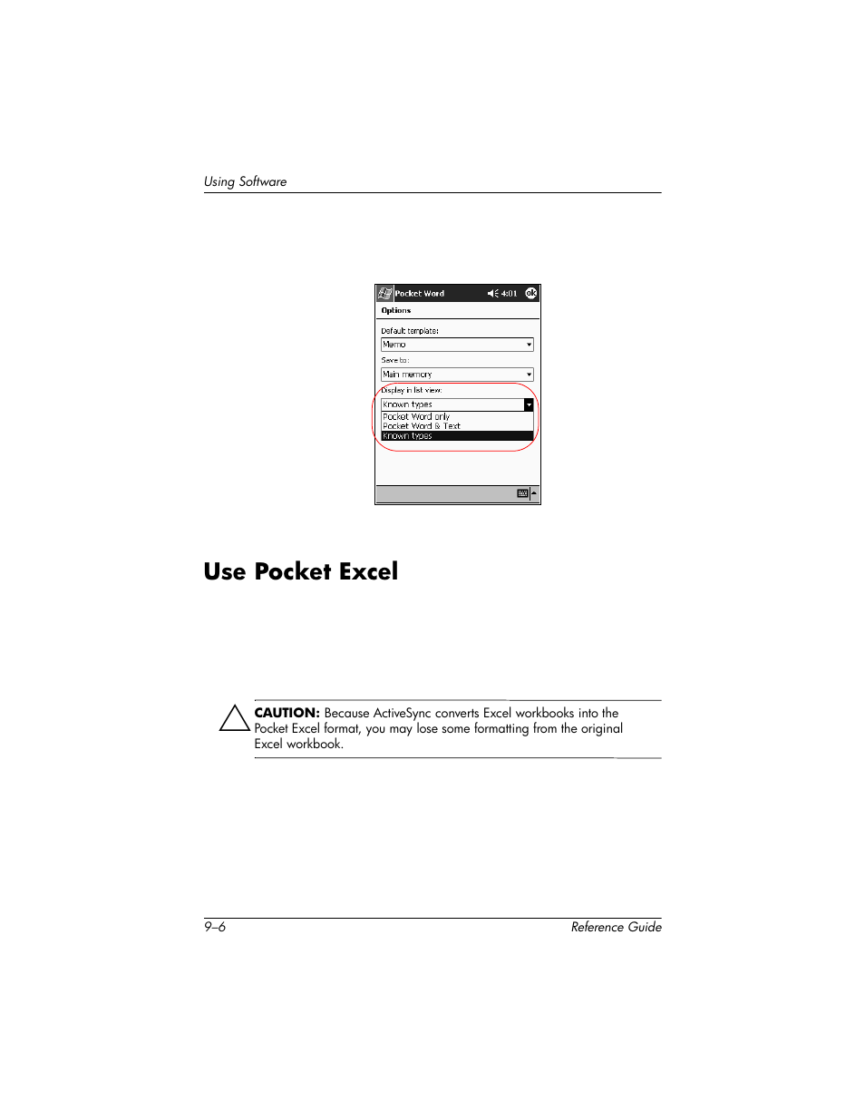 Use pocket excel, Use pocket excel –6, Open or create excel workbooks | HP h5400 User Manual | Page 216 / 273