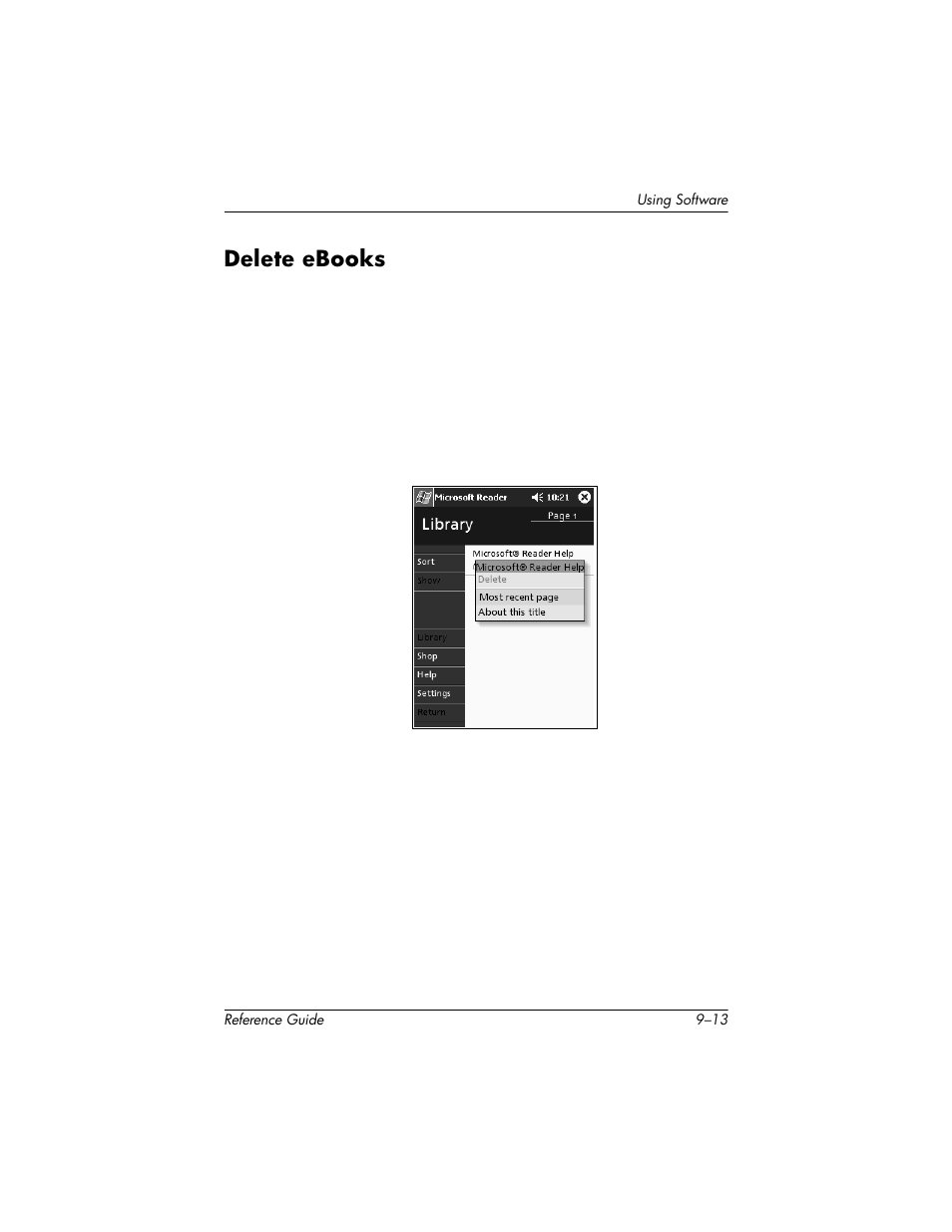 Delete ebooks, Delete ebooks –13 | HP h5400 User Manual | Page 223 / 273