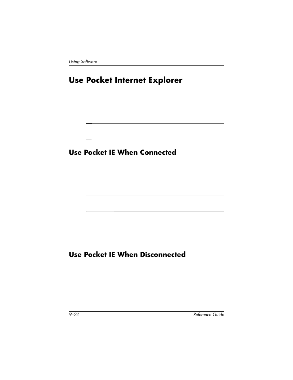 Use pocket internet explorer, Use pocket ie when connected, Use pocket ie when disconnected | Use pocket internet explorer –24 | HP h5400 User Manual | Page 234 / 273