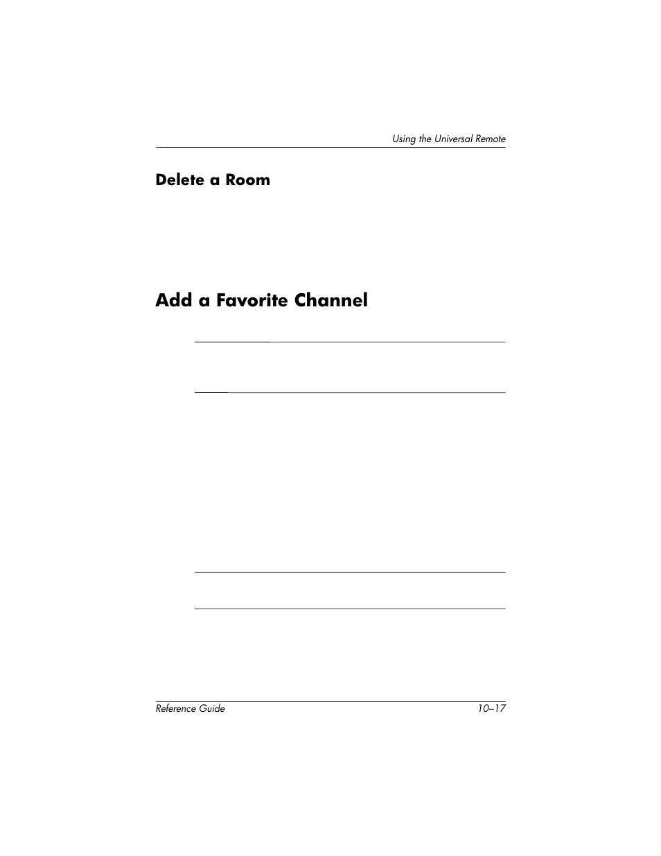 Delete a room, Add a favorite channel, Delete a room –17 | Add a favorite channel –17 | HP h5400 User Manual | Page 253 / 273