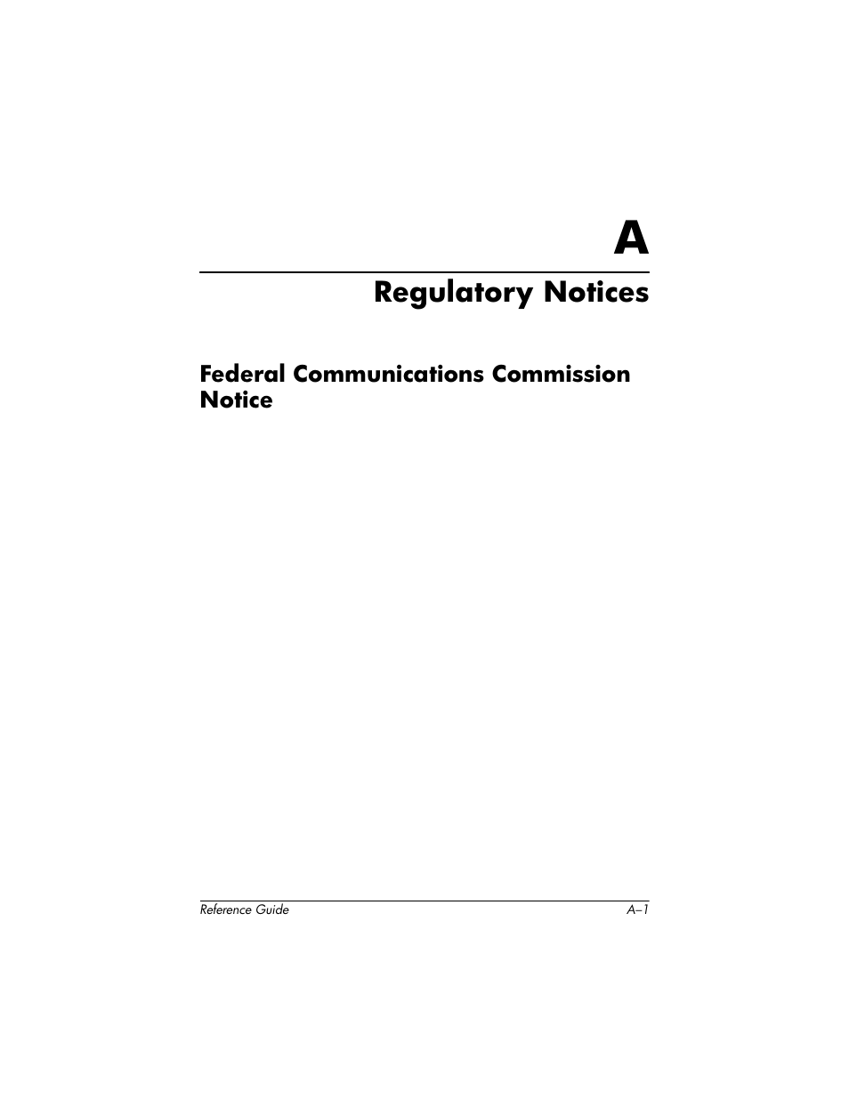 Regulatory notices, Federal communications commission notice, A regulatory notices | HP h5400 User Manual | Page 259 / 273