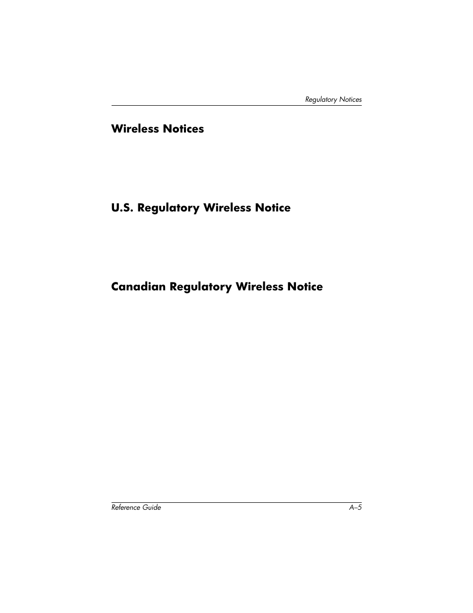 Wireless notices, U.s. regulatory wireless notice, Canadian regulatory wireless notice | HP h5400 User Manual | Page 263 / 273