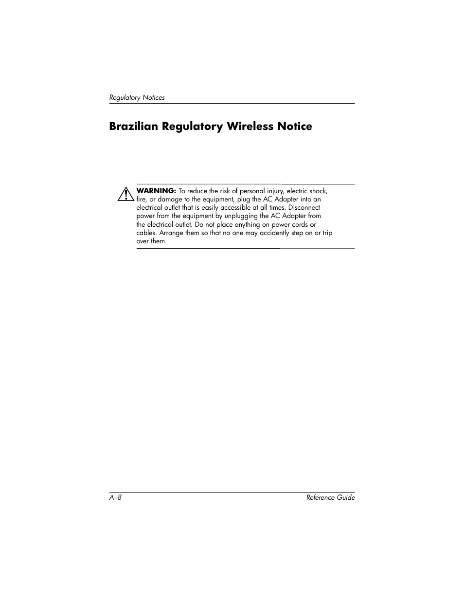 Brazilian regulatory wireless notice | HP h5400 User Manual | Page 266 / 273
