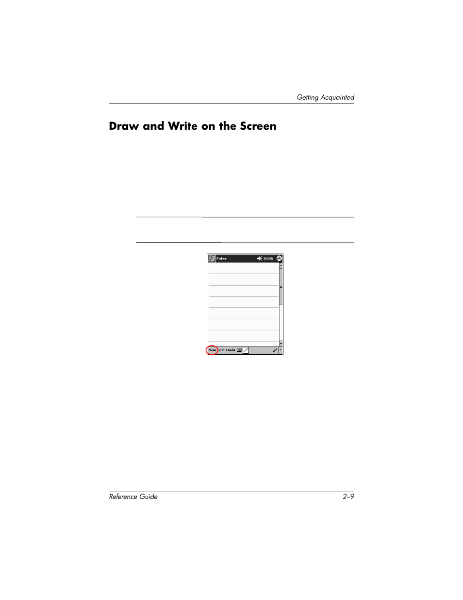Draw and write on the screen, Draw and write on the screen –9, Wing and writing with the stylus | HP h5400 User Manual | Page 41 / 273
