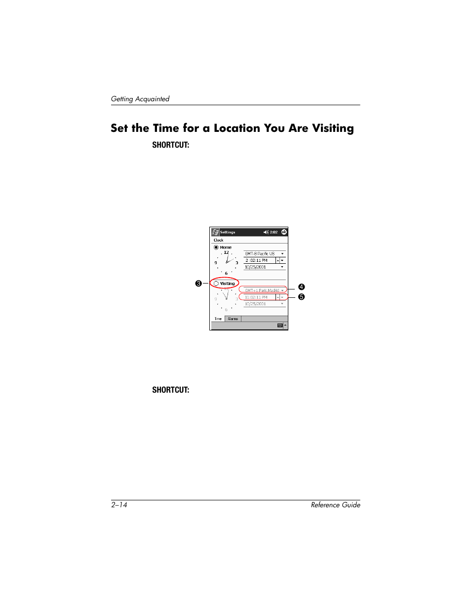 Set the time for a location you are visiting, Set the time for a location you are visiting –14 | HP h5400 User Manual | Page 46 / 273