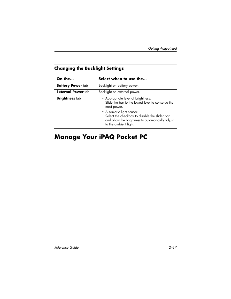 Manage your ipaq pocket pc, Manage your ipaq pocket pc –17 | HP h5400 User Manual | Page 49 / 273