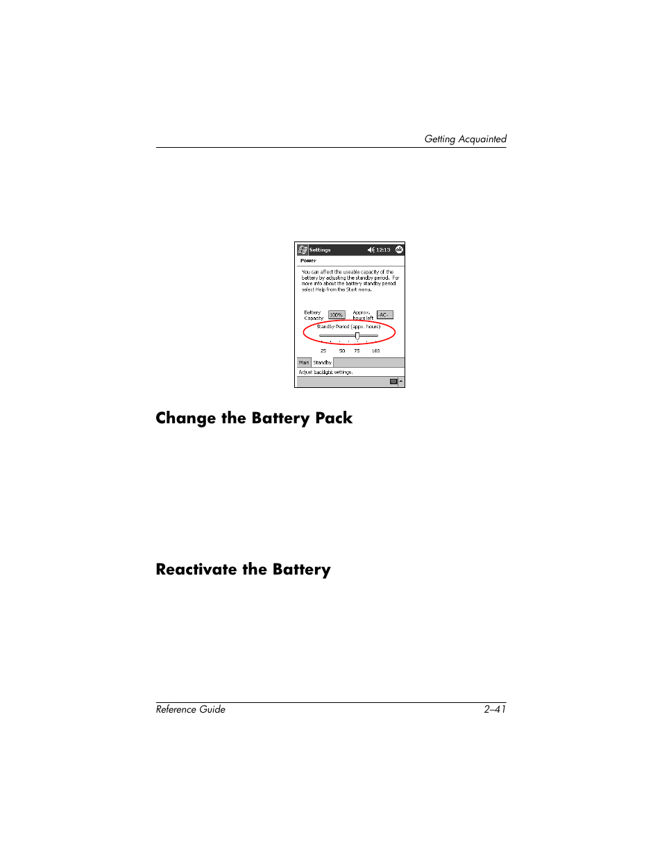 Change the battery pack, Reactivate the battery | HP h5400 User Manual | Page 73 / 273