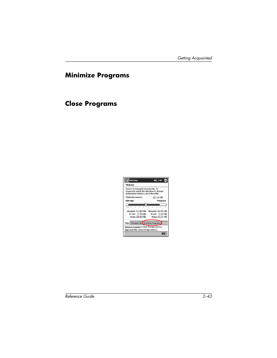 Minimize programs, Close programs, Minimize programs –43 close programs –43 | HP h5400 User Manual | Page 75 / 273