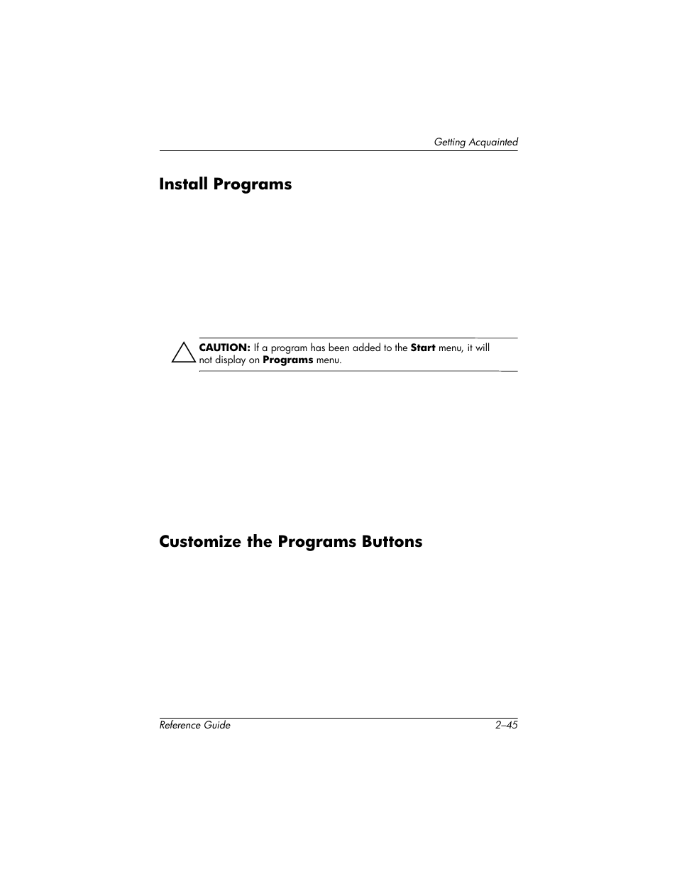 Install programs, Customize the programs buttons | HP h5400 User Manual | Page 77 / 273