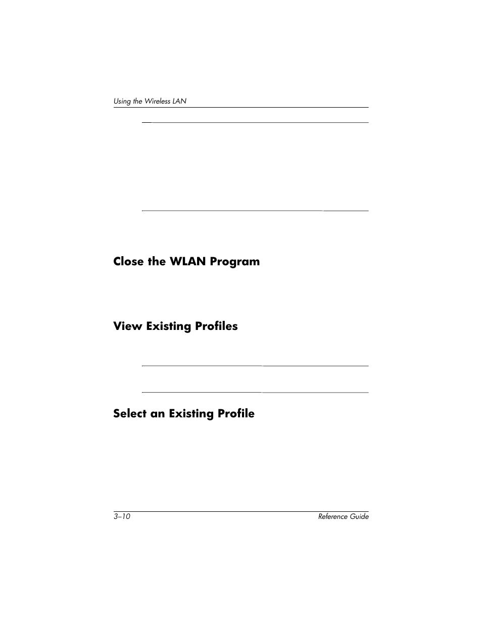 Close the wlan program, View existing profiles, Select an existing profile | HP h5400 User Manual | Page 96 / 273