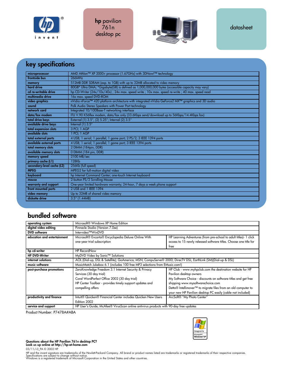HP pavilion 761n User Manual | 1 page