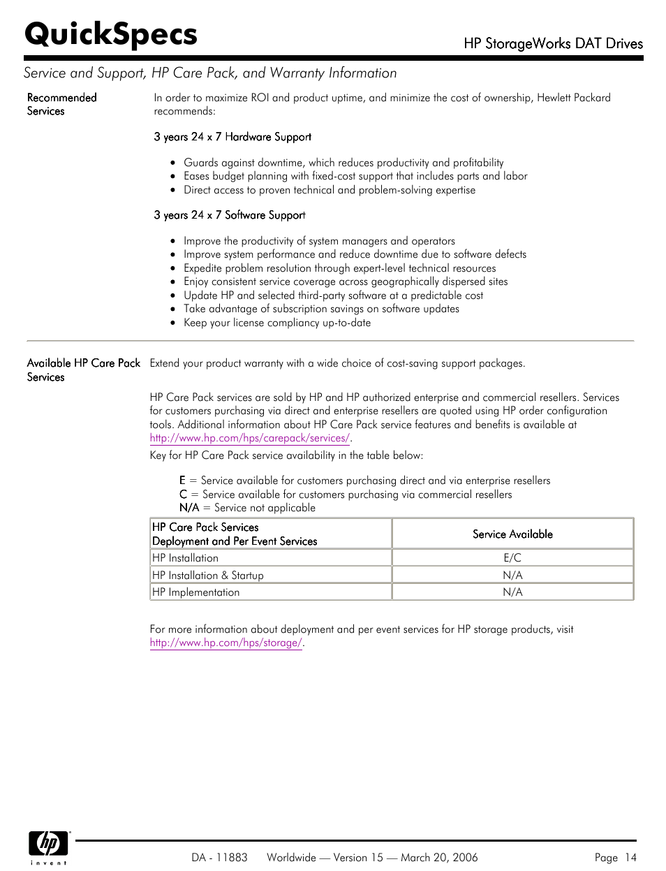 Quickspecs, Hp storageworks dat drives | HP 40 SCSI User Manual | Page 14 / 28