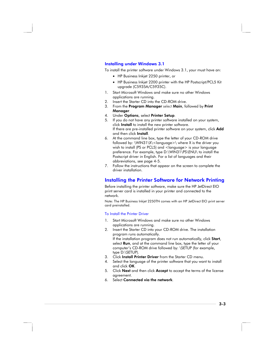 Installing under windows 3.1 | HP 2250 User Manual | Page 23 / 81