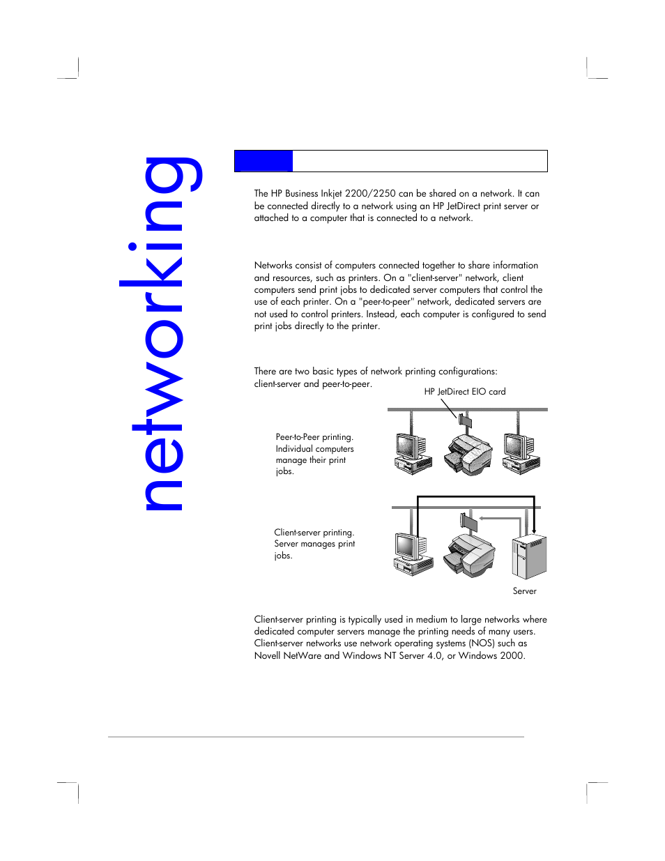Network printing, Network basics, Network printing configurations | Client-server configuration, Networking | HP 2250 User Manual | Page 27 / 81