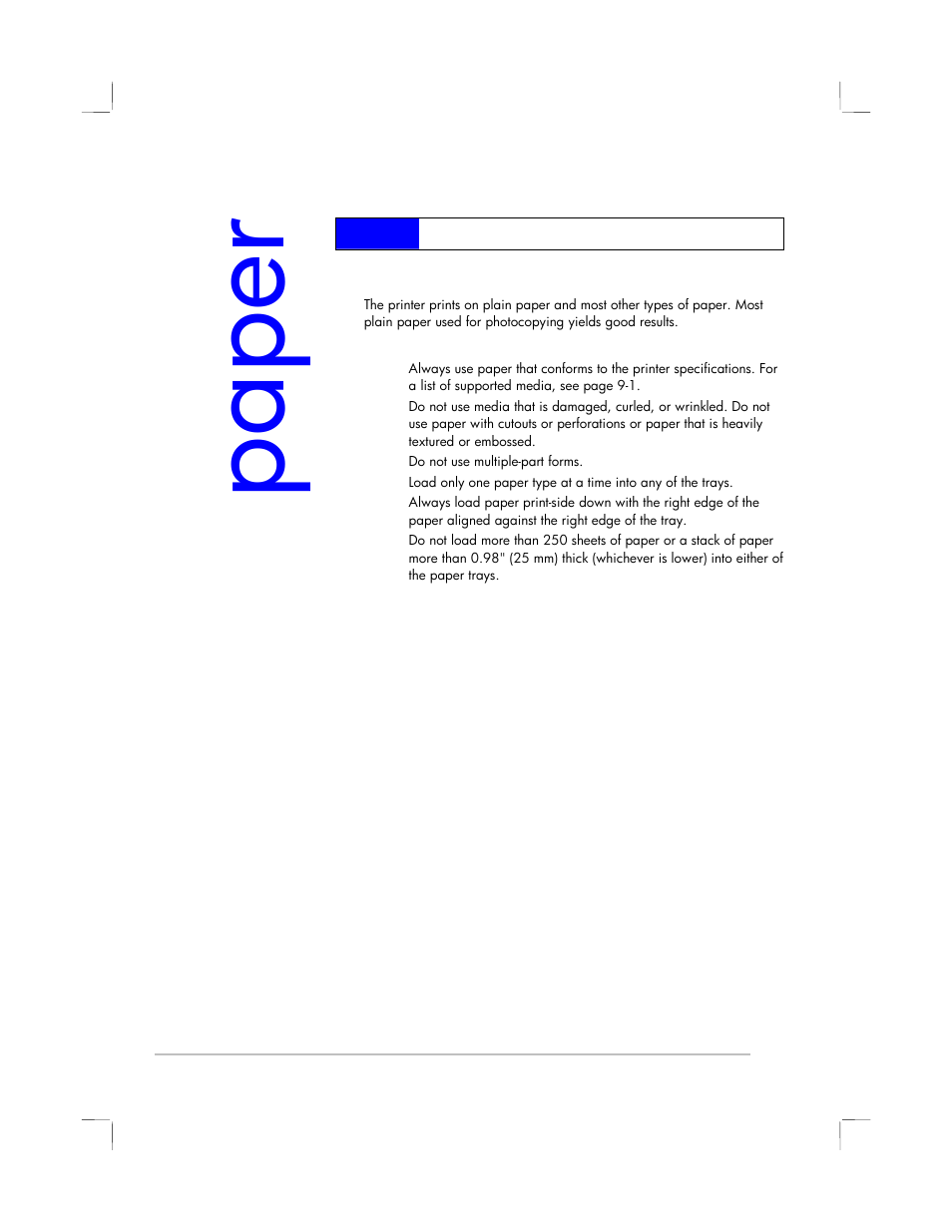 Paper handling, Selecting and loading paper, Pa pe r | HP 2250 User Manual | Page 33 / 81