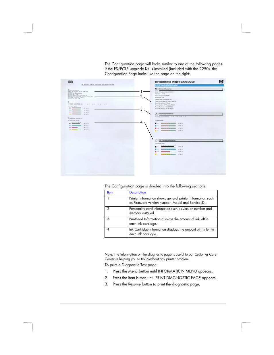Printing a diagnostic page | HP 2250 User Manual | Page 46 / 81