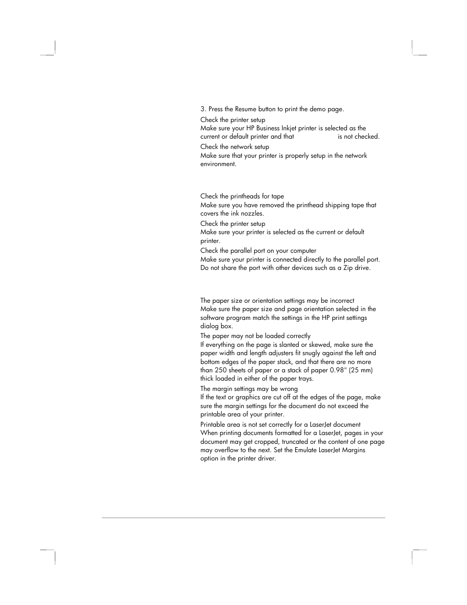 Placement of the text or graphics is wrong, A blank page is printed | HP 2250 User Manual | Page 52 / 81
