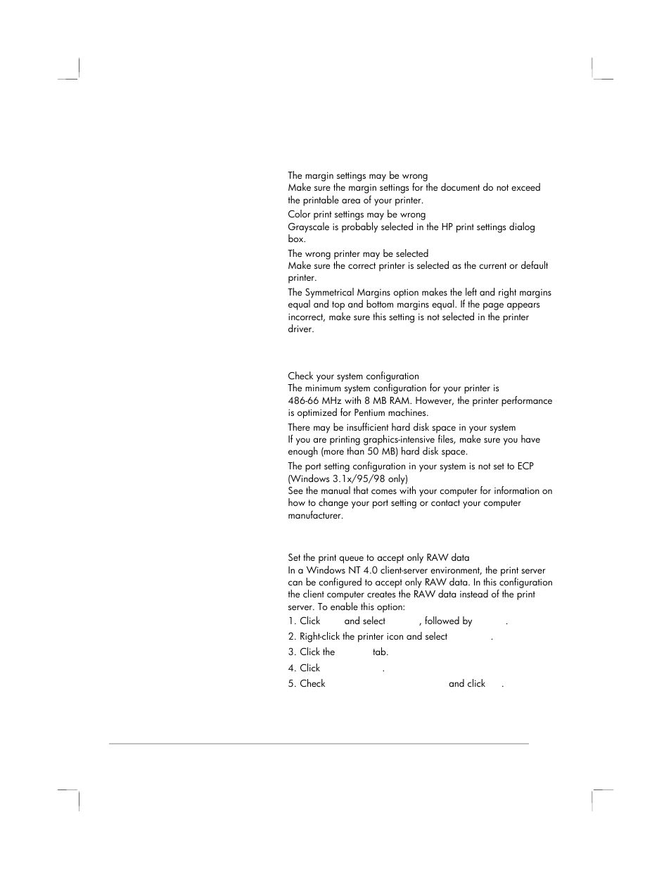 Printer takes a long time to print a job, Printing takes a long time over the network, Something on the page is missing or incorrect | HP 2250 User Manual | Page 53 / 81