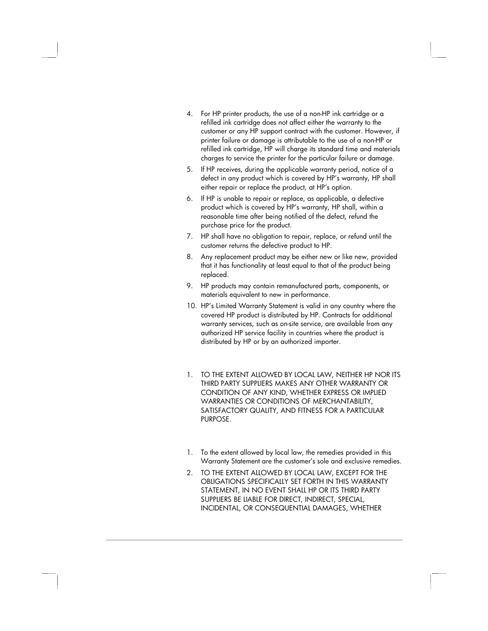 Limitations of warranty, Limitations of liability | HP 2250 User Manual | Page 66 / 81